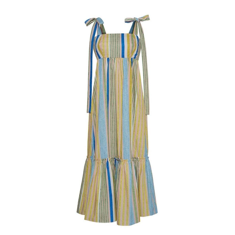 Cara Cara Campbell‎ Multi Stripe Cotton Summer Midi Dress Size M
